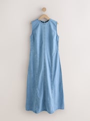 Light Blue Seamed Sleeveless Denim Maxi Dress - Image 1 of 3