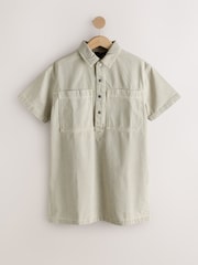 Stone Short Sleeve Utility Denim Dress - Image 1 of 3