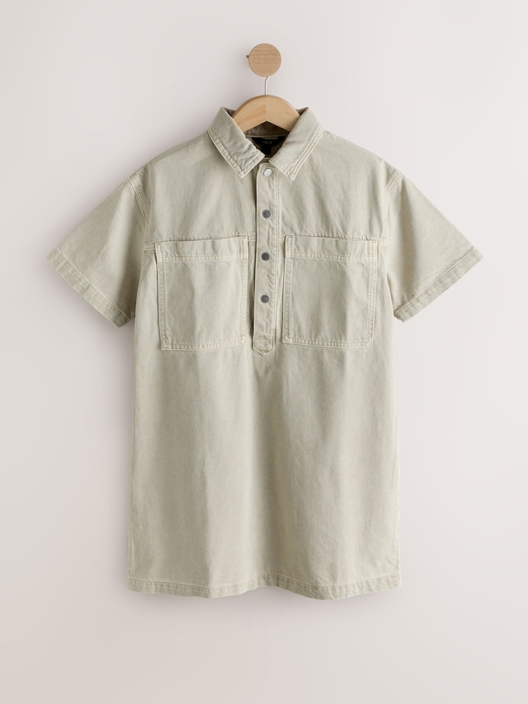 Stone Short Sleeve Utility Denim Dress - Image 1 of 3