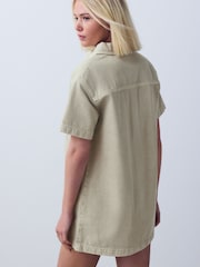 صخري - فستان قصير دنيم عملي بكم قصير - صورة 4 من 8