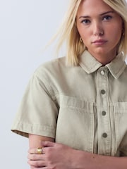 صخري - فستان قصير دنيم عملي بكم قصير - صورة 5 من 8