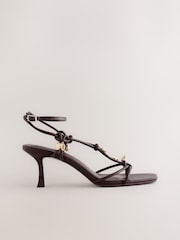 Chocolate Brown Forever Comfort® Square Toe Strappy Charm Heels - Image 1 of 9
