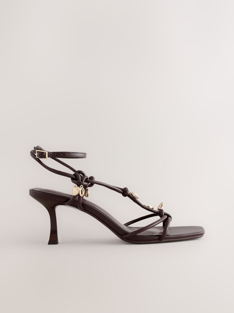 Chocolate Brown Forever Comfort® Square Toe Strappy Charm Heels - Image 1 of 9