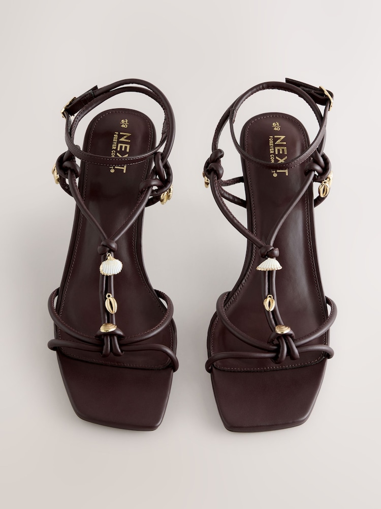 Chocolate Brown Forever Comfort® Square Toe Strappy Charm Heels - Image 2 of 9