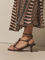 Chocolate Brown Forever Comfort® Square Toe Strappy Charm Heels - Image 7 of 9