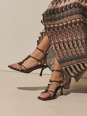 Chocolate Brown Forever Comfort® Square Toe Strappy Charm Heels - Image 8 of 9