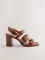 Tan Brown Forever Comfort® Leather Buckle Block Sandals - Image 4 of 8