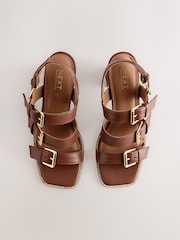 Tan Brown Forever Comfort® Leather Buckle Block Sandals - Image 5 of 8