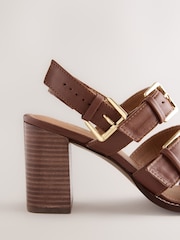 Tan Brown Forever Comfort® Leather Buckle Block Sandals - Image 6 of 8