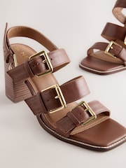 Tan Brown Forever Comfort® Leather Buckle Block Sandals - Image 7 of 8