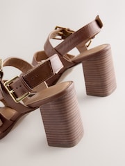Tan Brown Forever Comfort® Leather Buckle Block Sandals - Image 8 of 8