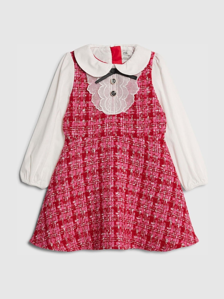 River Island Pink Younger Girls Collared Boucle Dress - Image 1 of 4 River Island Pink Younger Girls Collared Boucle Dress - Image 1 of 4