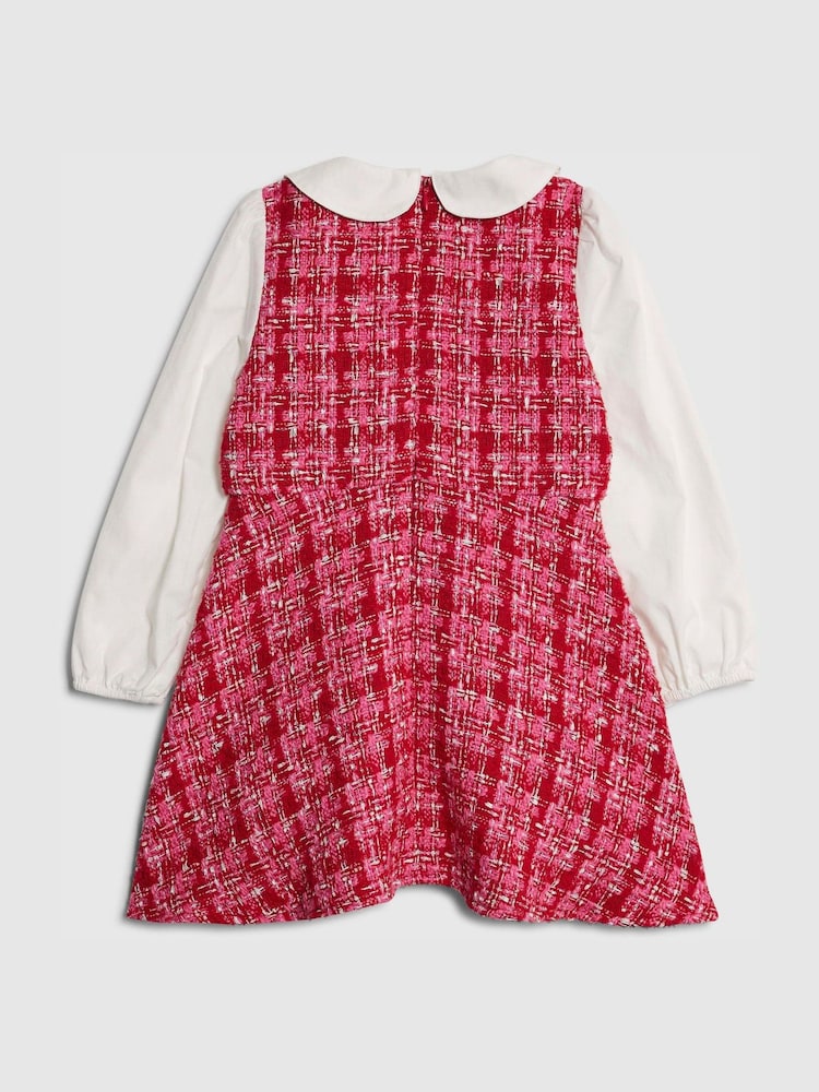 River Island Pink Younger Girls Collared Boucle Dress - Image 2 of 4 River Island Pink Younger Girls Collared Boucle Dress - Image 2 of 4