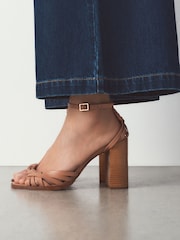 Camel N. Premium Two Part Weave Block Heels - Image 1 of 5