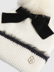 River Island Cream Girls Mono 3D Bow Beanie - Image 3 of 3