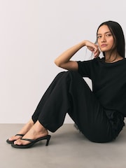 Black Forever Comfort® Round Toe Leather Toe Post Heels - Image 4 of 4