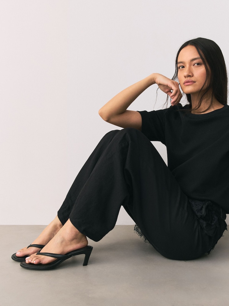 Black Forever Comfort® Round Toe Leather Toe Post Heels - Image 4 of 4