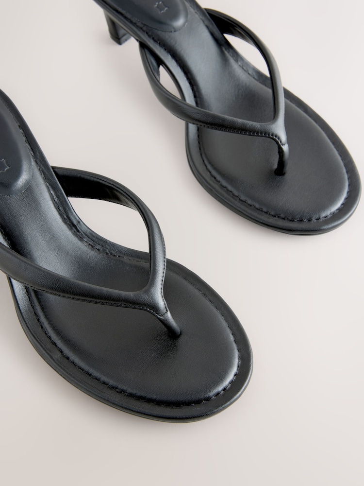 Negru - Forever Comfort® Round Toe Leather Toe Post Heels - Imaginea 9 din 9