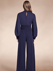 Hot Squash Blue Wide Leg Jumpsuit with Blouson Sleeve - Image 2 of 5