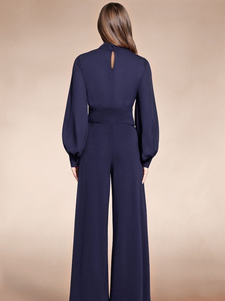Hot Squash Blue Wide Leg Jumpsuit with Blouson Sleeve - Image 2 of 5 Hot Squash Blue Wide Leg Jumpsuit with Blouson Sleeve - Image 2 of 5