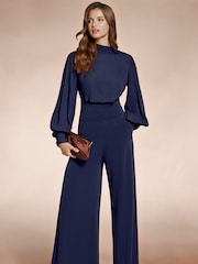 Hot Squash Blue Wide Leg Jumpsuit with Blouson Sleeve - Image 3 of 5