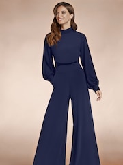Hot Squash Blue Wide Leg Jumpsuit with Blouson Sleeve - Image 4 of 5