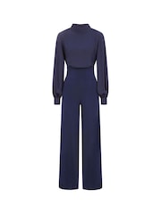 Hot Squash Blue Wide Leg Jumpsuit with Blouson Sleeve - Image 5 of 5
