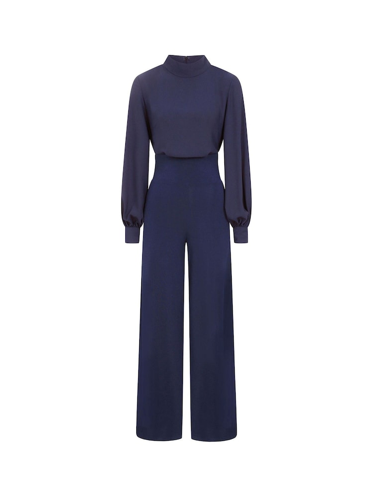 Hot Squash Blue Wide Leg Jumpsuit with Blouson Sleeve - Image 5 of 5 Hot Squash Blue Wide Leg Jumpsuit with Blouson Sleeve - Image 5 of 5