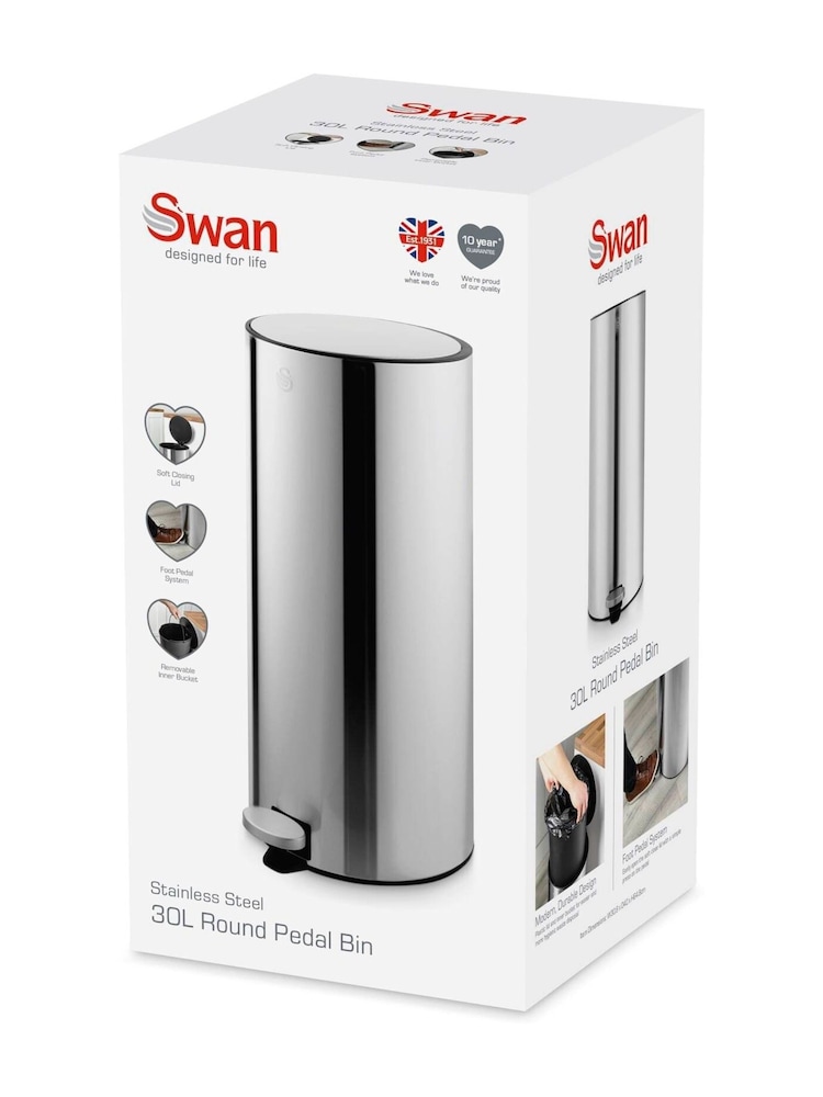 Swan Stainless Steel 30L Round Pedal Bin - Image 9 of 9