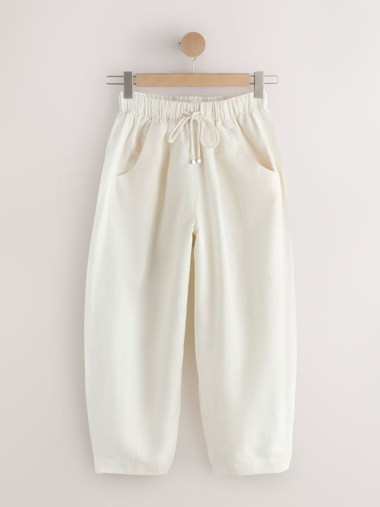 Ecru - Balloon Leg Linen Cotton Blend Trousers - Imaginea 1 din 3