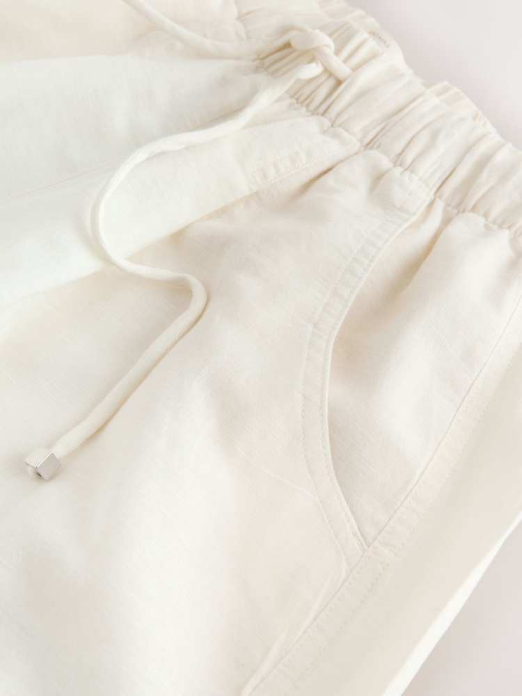 Ecru - Barrel Leg Linen Cotton Blend Trousers - Bild 7 von 7