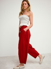 Rust Red Balloon Leg Linen Cotton Blend Trousers - Image 1 of 7