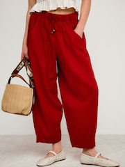 Rust Red Balloon Leg Linen Cotton Blend Trousers - Image 2 of 7