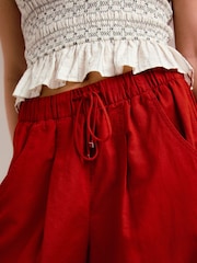 Rust Red Balloon Leg Linen Cotton Blend Trousers - Image 4 of 7