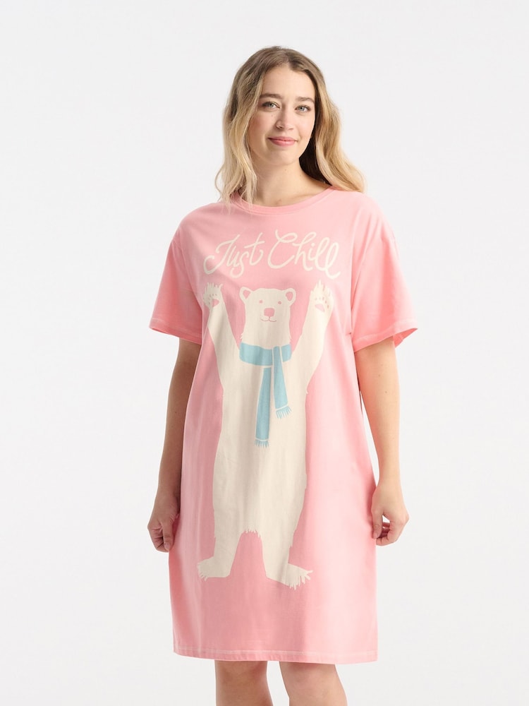 Hatley Pink Just Chill Womens Sleepshirt - Image 1 of 4 Hatley Pink Just Chill Womens Sleepshirt - Image 1 of 4