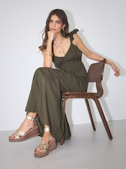 Gold Forever Comfort Leather Scalloped Cross Over Wedges - Image 2 of 4