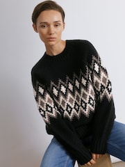 Albaray Chunky Fair Isle Black Jumper - Image 1 of 4