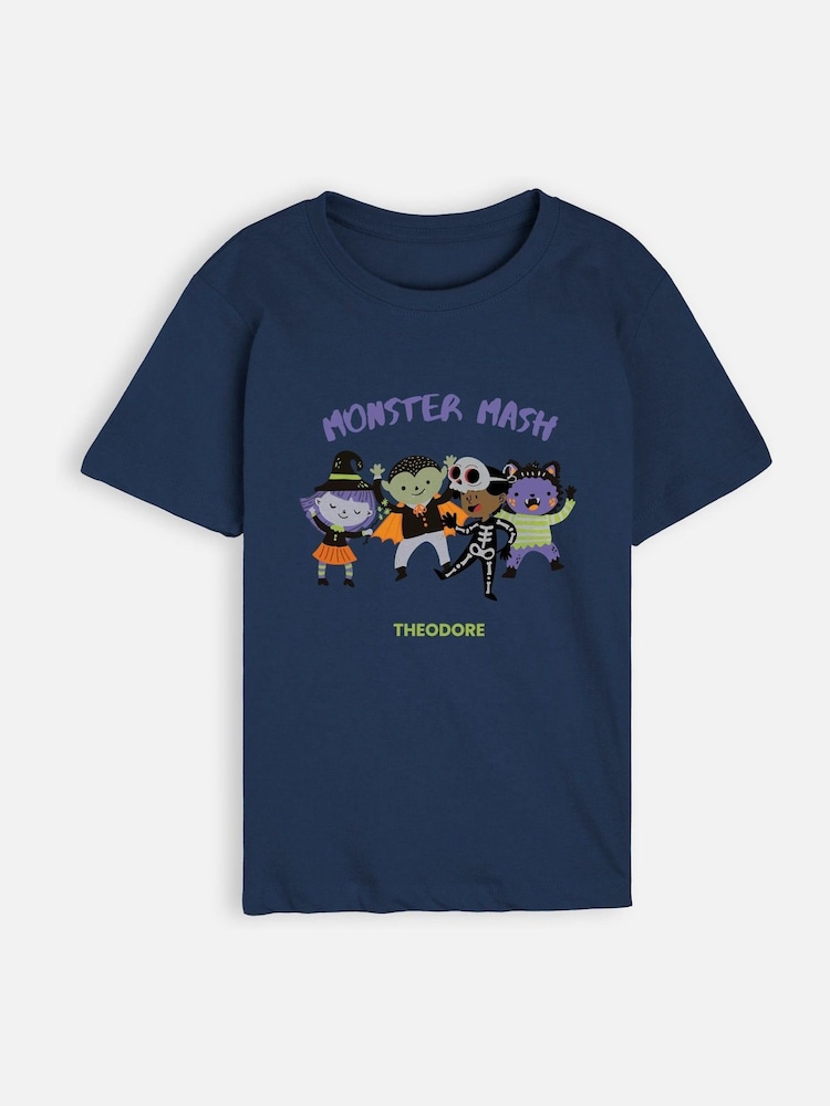 Personalised Navy 'Monster Mash' Graphic T-Shirt By Stitchstyle - Image 1 of 5