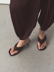 Chocolate Brown Forever Comfort® Crochet Toe Post Heels - Image 1 of 5