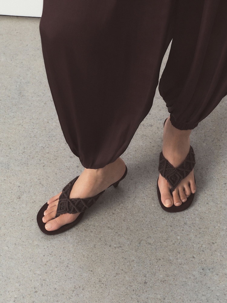 Chocolate Brown Forever Comfort® Crochet Toe Post Heels - Image 1 of 5