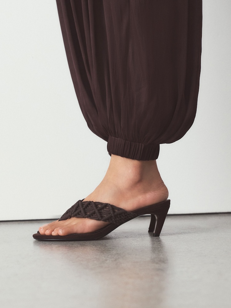 Chocolate Brown Forever Comfort® Crochet Toe Post Heels - Image 2 of 5