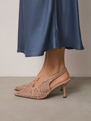 Nude Forever Comfort® Lace Point Toe Slingback Heels - Image 1 of 9