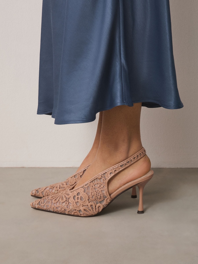 Nude Forever Comfort® Lace Point Toe Slingback Heels - Image 1 of 9