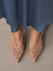 Nude Forever Comfort® Lace Point Toe Slingback Heels - Image 4 of 9