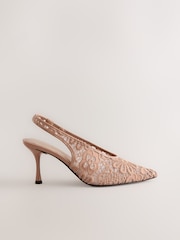 Nude Forever Comfort® Lace Point Toe Slingback Heels - Image 5 of 9