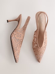 Nude Forever Comfort® Lace Point Toe Slingback Heels - Image 6 of 9