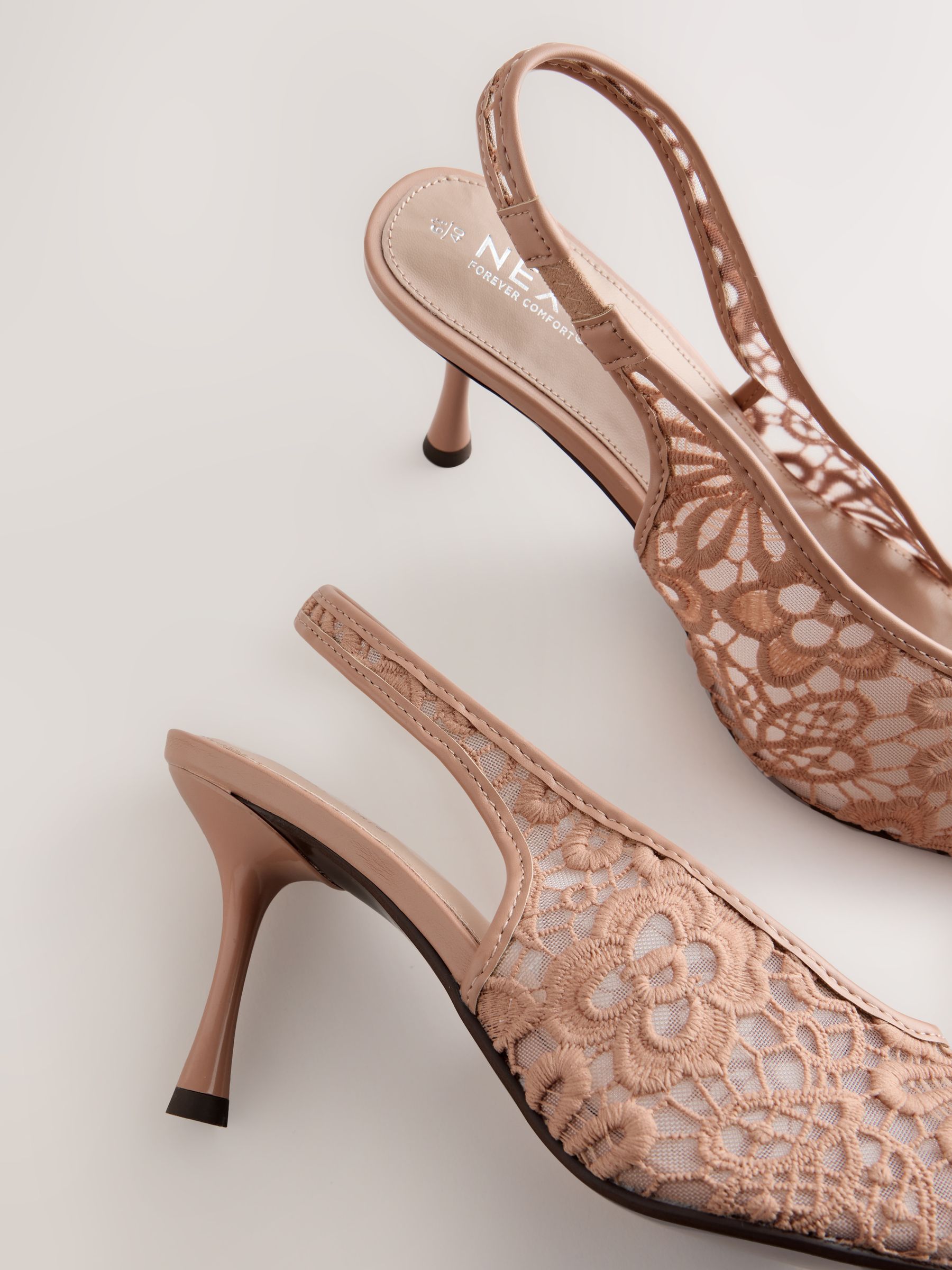 Buy Nude Forever Comfort® Lace Point Toe Slingback Heels from Next