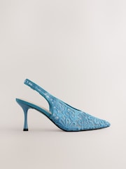 Blue Forever Comfort® Lace Point Toe Slingback Heels - Image 1 of 8