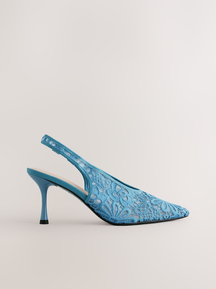 Blue Forever Comfort® Lace Point Toe Slingback Heels - Image 1 of 8