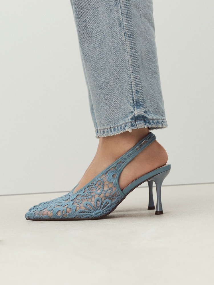 Blue Forever Comfort® Lace Point Toe Slingback Heels - Image 2 of 8